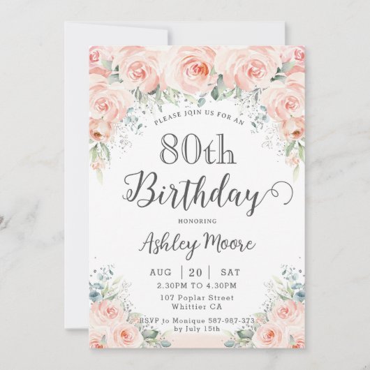 Invitation Flush doux Rose verdure 80e anniversaire (Devant)