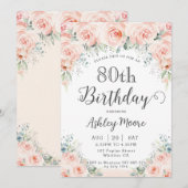 Invitation Flush doux Rose verdure 80e anniversaire (Devant / Derrière)