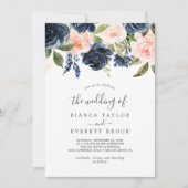 Invitation Flush et Navy Flowers | Blanc Le Mariage De (Devant)