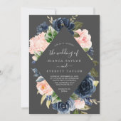 Invitation Flush et Navy Flowers | Gris tout en un Mariage (Devant)