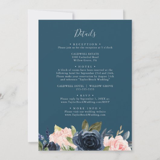 Invitation Flush et Navy Flowers | Gris tout en un Mariage (Dos)