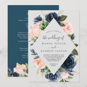 Invitation Flush et Navy Flowers Gris tout en un Mariage
