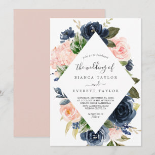 Invitation Flush et Navy Flowers   Mariage Diamant blanc