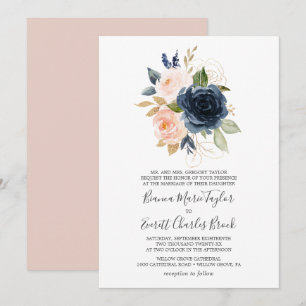 Invitation Flush et Navy Flowers   Mariage officiel blanc