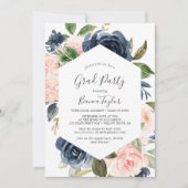 Invitation Flush et Navy Flowers | White Graduation Party (Devant)