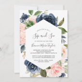 Invitation Flush et Navy Flowers | White Sip and See (Devant)