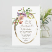 Invitation Flush Peach Floral Gold Frame Christian Mariage (Debout devant)