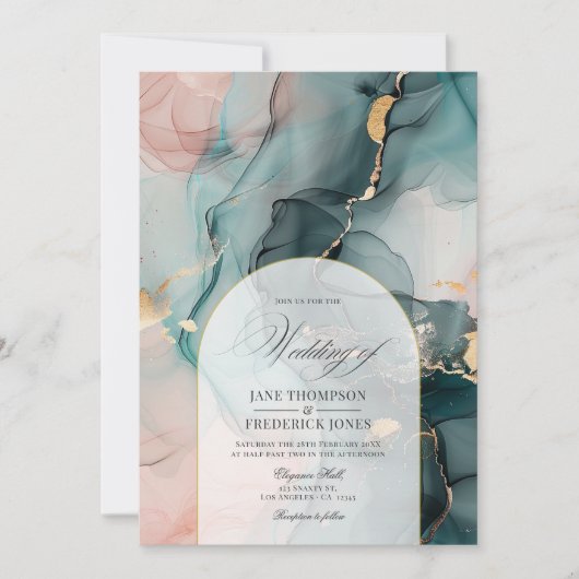 Invitation Flush & Turquoise Enk Swils et Faux Gold Foil Mari (Devant)