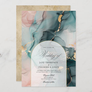 Invitation Flush & Turquoise Enk Swils et Faux Gold Foil Mari