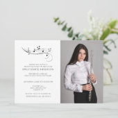 Invitation Flute Considérant Notes musicales Black & White Ph (Debout devant)