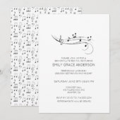 Invitation Flute Considérant Notes musicales Noir & Blanc (Devant / Derrière)