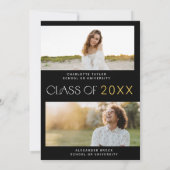 Invitation Flûte moderne Black Gold Photo Double Graduation (Dos)