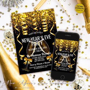 Invitation Flûtes à champagne dorées élégantes Nouvel An