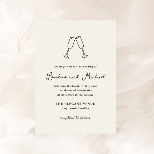 Invitation Flûtes à main Doodle Mariage moderne