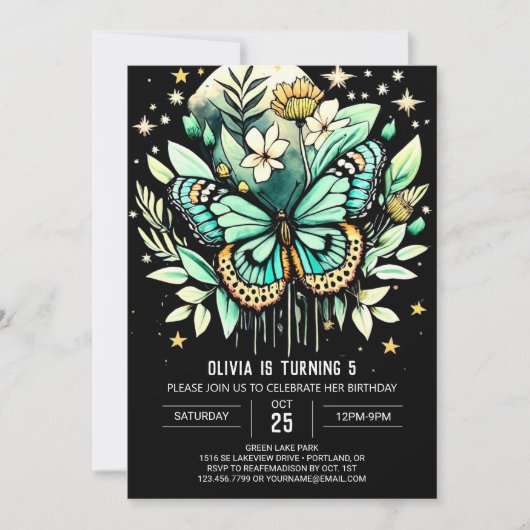 Invitation Fluttant papillon vert Anniversaire (Devant)