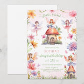 Invitation Flutter and Twirl Fairy First 1st Birthday (Devant / Derrière)