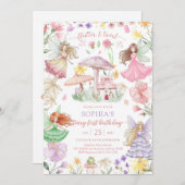 Invitation Flutter and Twirl Fairy First 1st Birthday (Devant / Derrière)