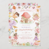 Invitation Flutter and Twirl Fairy First 1st Birthday (Devant / Derrière)