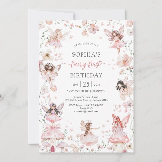 Invitation Flutter and Twirl Fairy First 1st Birthday (Devant)