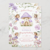 Invitation Flutter and Twirl Fairy First 1st Birthday (Devant / Derrière)