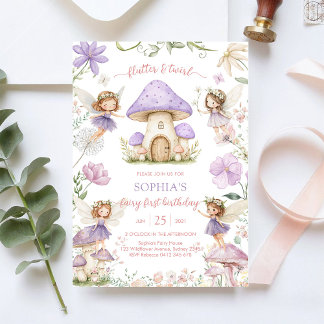 Invitation Flutter and Twirl Fairy First 1st Birthday