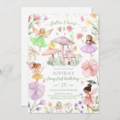Invitation Flutter and Twirl Fairy First 1st Birthday (Devant / Derrière)