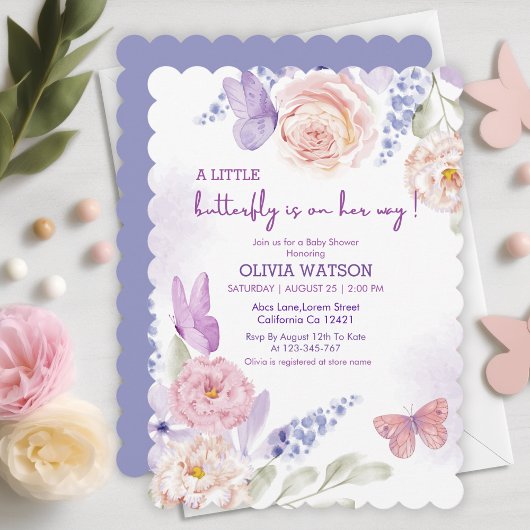 Invitation Flutter d'amour pastel Papillon Baby shower fille