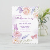 Invitation Flutter d'amour pastel Papillon Baby shower fille (Debout devant)