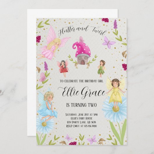 Invitation Flutter et Twirl Fairy (Devant / Derrière)
