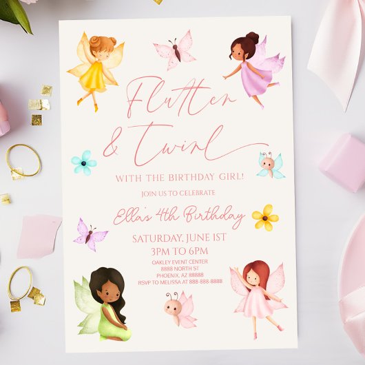 Invitation Flutter et Twirl Fairy Enchanted Anniversaire fête