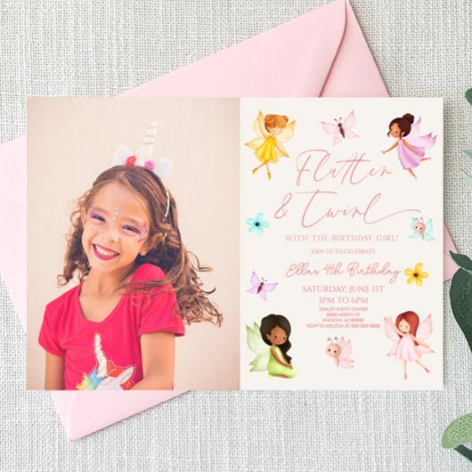 Invitation Flutter et Twirl Fairy Enchanted Anniversaire fête