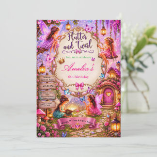 Invitation Flutter et Twirl Petite Fée Premier Anniversaire