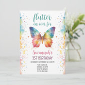 Invitation Flutter On Over Rainbow Butterfly 1st Birthday (Debout devant)