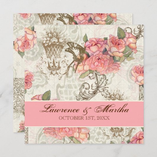 Invitation Flutterbyes 'n Mariage Rose élégant - Rose (Devant / Derrière)