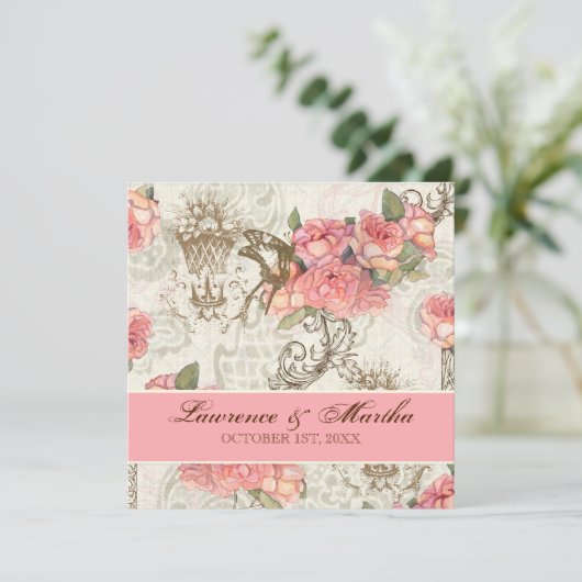 Invitation Flutterbyes 'n Mariage Rose élégant - Rose (Debout devant)