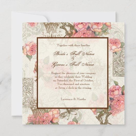 Invitation Flutterbyes 'n Mariage Rose élégant - Rose (Dos)