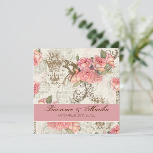 Invitation Flutterbyes 'n Mariage Rose élégant - Rose (Debout devant)