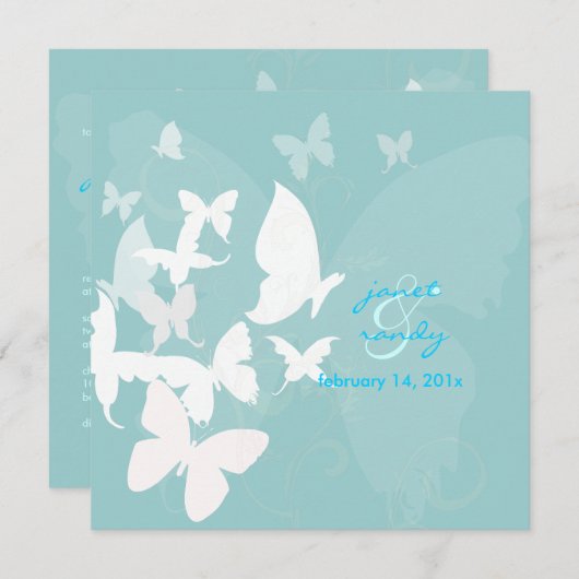 Invitation Flutting by... papillon blanc/bleu (Devant / Derrière)