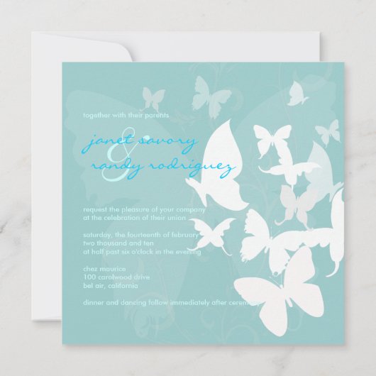 Invitation Flutting by... papillon blanc/bleu (Dos)