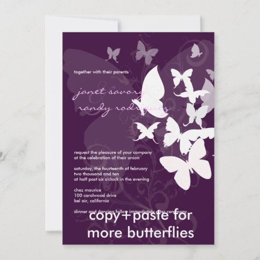 Invitation Flutting by... papillons blanc/prune 5x7 invitent (Dos)