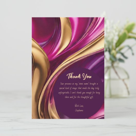 Invitation Flux Abstrait Merci - Fuchsia et or- (Debout devant)