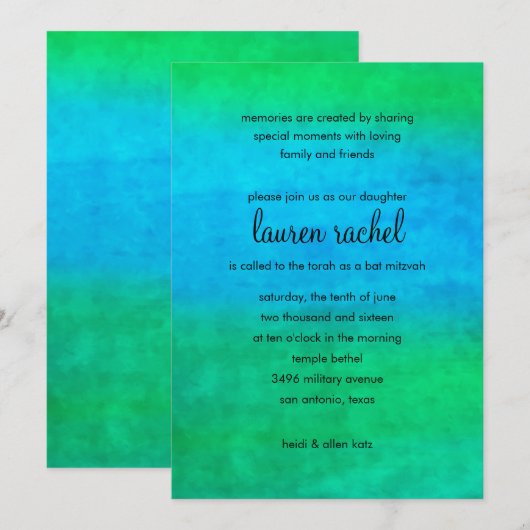 Invitation Flux d'aquarelles bat mitzvah (Devant / Derrière)