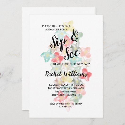 Invitation Flux d'aquarelles classiques Sip & See (Devant / Derrière)