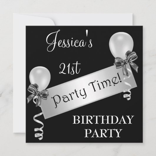 Invitation Flux d'argent noir et blanc Vaches et ballons (Devant)