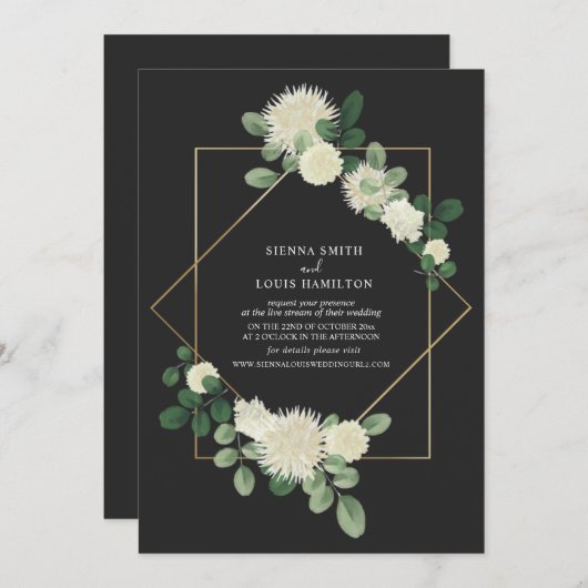 Invitation Flux en direct Mariage virtuel Floral Botanical Gr (Devant / Derrière)