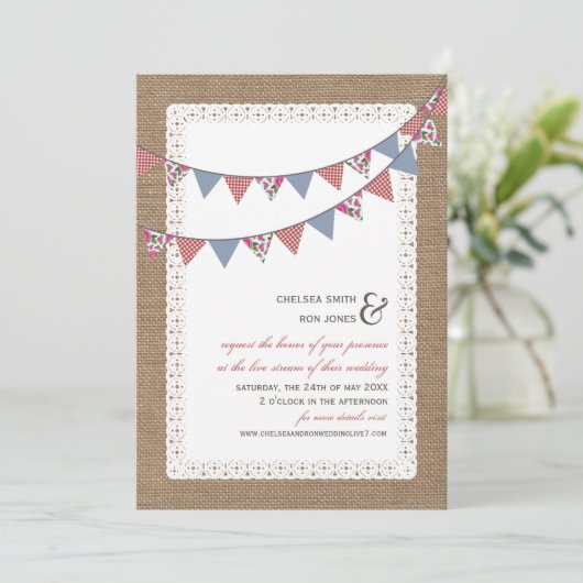 Invitation Flux en direct Mariage virtuel Lace Burlap Bunlap (Debout devant)