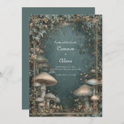 Invitation Flux forestier enchanté avec Mariage Fairy Lights (Devant / Derrière)