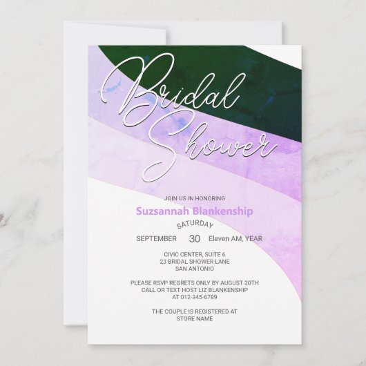 Invitation Flux horizontal violet vert rustique (Devant)