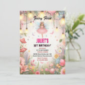 Invitation fly mignon Floral Rose fille fée premier 1er anniv (Debout devant)