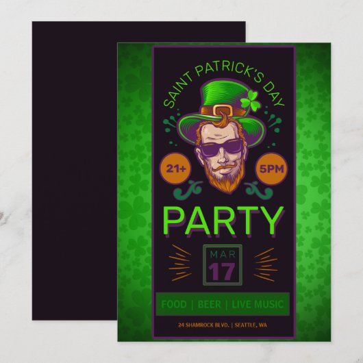 Invitation Flyer de la fête de la Saint Patrick (Devant / Derrière)